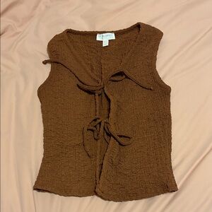 See You Monday Brown Textured Tie-Front Blouse